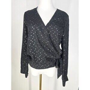 Sezane Wrap Top Long Sleeve Blouse Black‎ FR 38 US 6 Sézane
